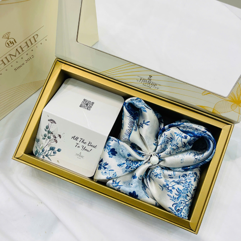 Set Quà HimHip Khăn Lụa Cao Cấp 53x53cm & Cài Khăn Kèm Túi Hộp Thiệp - 1260