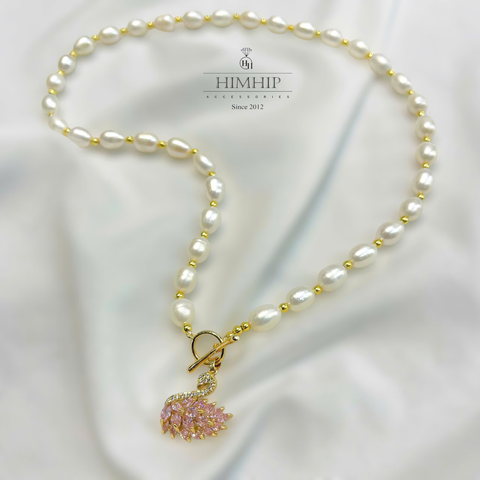 Vòng Cổ HimHip Trai Thật 7Li Mặt Khóa Thiên Nga Phale Hồng Ngọc Sang Trọng 43cm