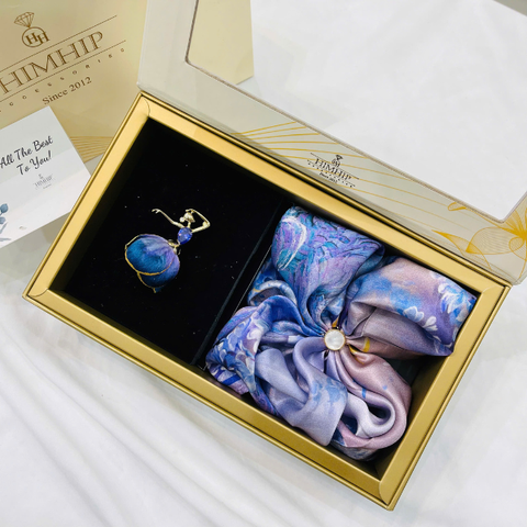 Set Quà HimHip Khăn Lụa Cao Cấp 53x53cm & Cài Khăn Và Cài Áo Kèm Túi Hộp Thiệp - 1237