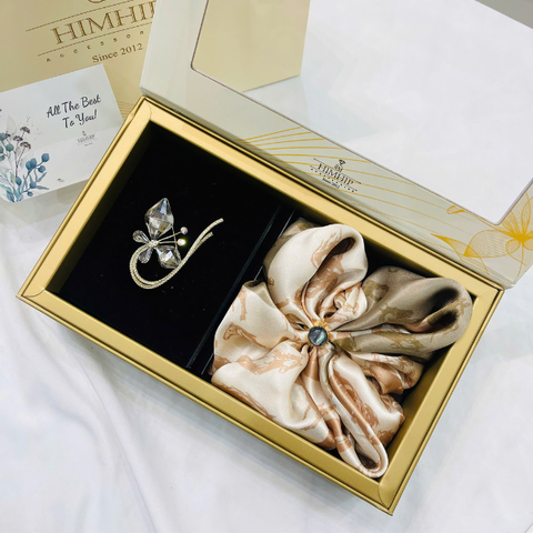 Set Quà HimHip Khăn Lụa Cao Cấp 53x53cm & Cài Khăn Và Cài Áo Kèm Túi Hộp Thiệp - 1238