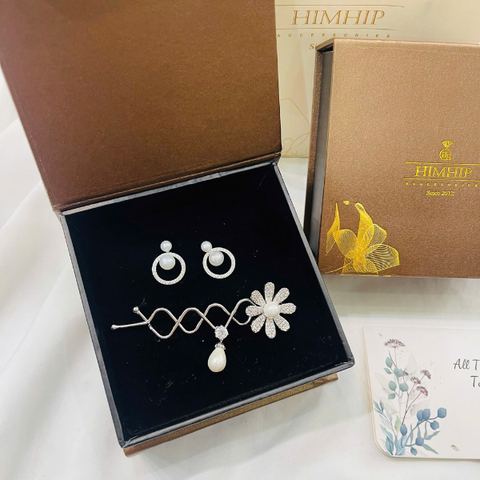Set Quà 8/3 HimHip Khuyên Tai & Kẹp Mái Kèm Túi Hộp Thiệp - 259