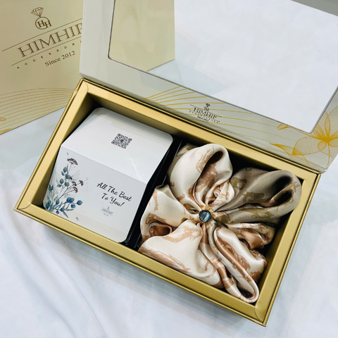 Set Quà HimHip Khăn Lụa Cao Cấp 53x53cm & Cài Khăn Kèm Túi Hộp Thiệp - 1262