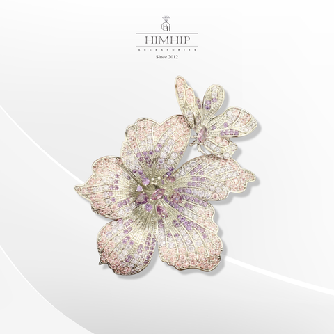 Trâm, Ghim Cài Áo HimHip HKCC Hoa Lay Ơn Nụ Phale Tím Phối Bướm Nhỏ 6*4.5cm