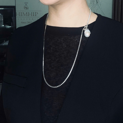 Vòng Cổ HimHip Minimal Pearl Lariat Mặt Trai Dị Phối Dây Phale 3ly Lấp Lánh 60cm Kèm Hộp