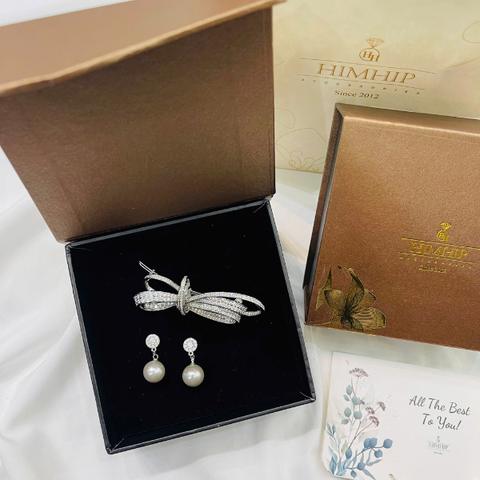Set Quà 8/3 HimHip Khuyên Tai & Kẹp Mái Kèm Túi Hộp Thiệp - 255
