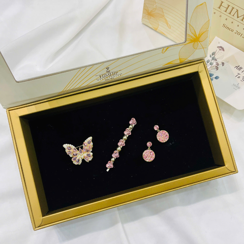 Set Quà Valentine 8/3 HimHip Khuyên Tai, Cài Áo & Kẹp Mái Kèm Túi Hộp Thiệp - 1176