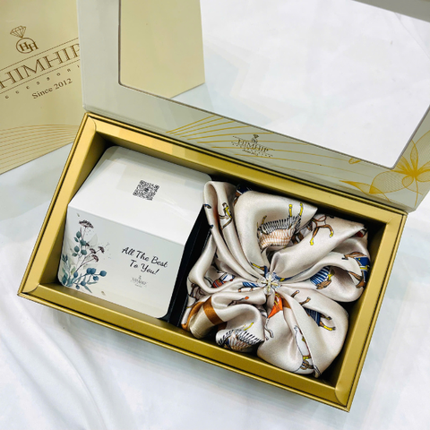 Set Quà HimHip Khăn Lụa Cao Cấp 53x53cm & Cài Khăn Kèm Túi Hộp Thiệp - 1263