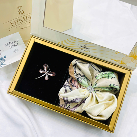 Set Quà HimHip Khăn Lụa Cao Cấp 53x53cm & Cài Khăn Và Cài Áo Kèm Túi Hộp Thiệp - 1240