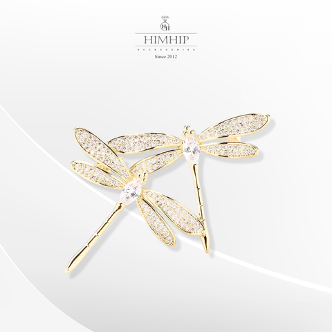 Trâm, Ghim Cài Áo HimHip HKCC Đôi Chuồn Chuồn Tre Cánh Phale 3.6*6.3cm