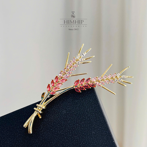 Trâm, Ghim Cài Áo HimHip Lúa Đôi Thanh Lịch HKCC Đính Phale 2,7*7cm