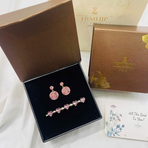 Set Quà Valentine 8/3 HimHip Khuyên Tai & Kẹp Mái Kèm Túi Hộp Thiệp - 269