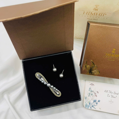 Set Quà 8/3 HimHip Khuyên Tai & Kẹp Mái Kèm Túi Hộp Thiệp - 277
