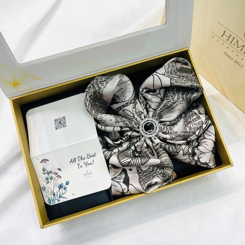 Set Quà HimHip Khăn Lụa Cao Cấp 65x65cm & Cài Khăn Kèm Túi Hộp Thiệp - 1255