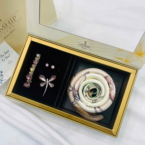 Set Quà HimHip Khăn Lụa Cao Cấp 53x53cm & Cài Áo, Khuyên Tai Và Kẹp Bấm Kèm Túi Hộp Thiệp - 1267