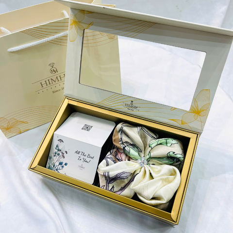 Set Quà 8/3 HimHip Khăn Lụa Cao Cấp 53x53cm & Cài Khăn Kèm Túi Hộp Thiệp - 1264