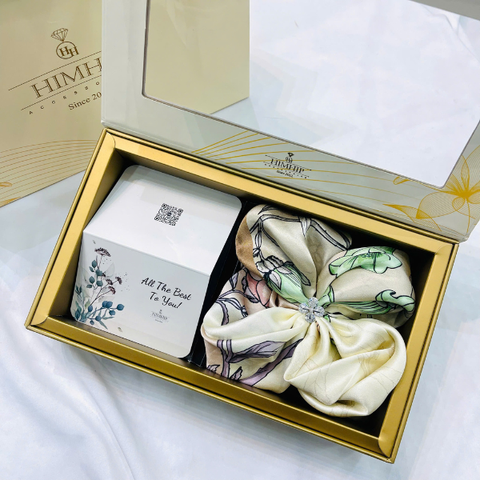 Set Quà 8/3 HimHip Khăn Lụa Cao Cấp 53x53cm & Cài Khăn Kèm Túi Hộp Thiệp - 1264