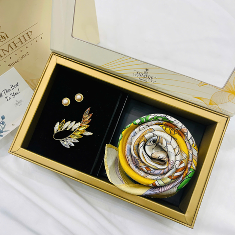 Set Quà 8/3 HimHip Khăn Lụa Cao Cấp 65x65cm & Cài Áo, Khuyên Tai Kèm Túi Hộp Thiệp - 1276