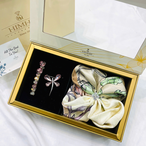 Set Quà HimHip Khăn Lụa Cao Cấp 53x53cm & Cài Khăn, Cài Áo Và Kẹp Bấm Kèm Túi Hộp Thiệp - 1228