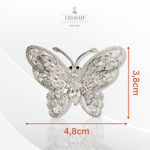 Trâm, Ghim Cài Áo HimHip KHCC Bướm Trắng Phale 2 Tầng Cánh 3.8*4.8cm