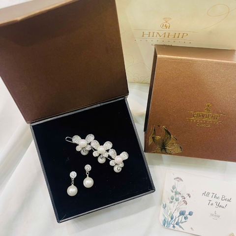 Set Quà 8/3 HimHip Khuyên Tai & Kẹp Mái Kèm Túi Hộp Thiệp - 260