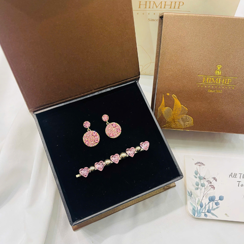 Set Quà Valentine 8/3 HimHip Khuyên Tai & Kẹp Mái Kèm Túi Hộp Thiệp - 269