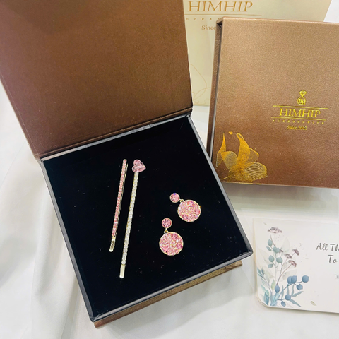 Set Quà Valentine 8/3 HimHip Khuyên Tai & Kẹp Mái Kèm Túi Hộp Thiệp - 271