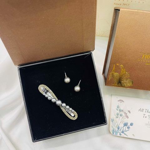 Set Quà 8/3 HimHip Khuyên Tai & Kẹp Mái Kèm Túi Hộp Thiệp - 277