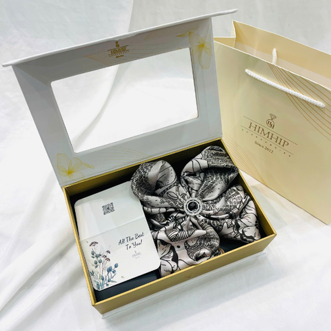 Set Quà HimHip Khăn Lụa Cao Cấp 65x65cm & Cài Khăn Kèm Túi Hộp Thiệp - 1255
