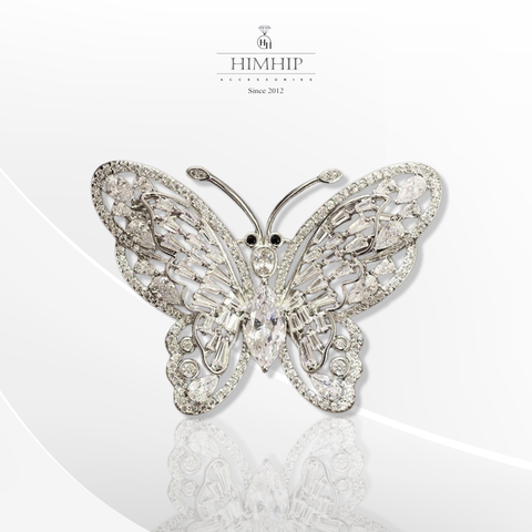 Trâm, Ghim Cài Áo HimHip KHCC Bướm Trắng Phale 2 Tầng Cánh 3.8*4.8cm