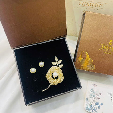 Set Quà 8/3 HimHip Khuyên Tai & Cài Áo Kèm Túi Hộp Thiệp - 265