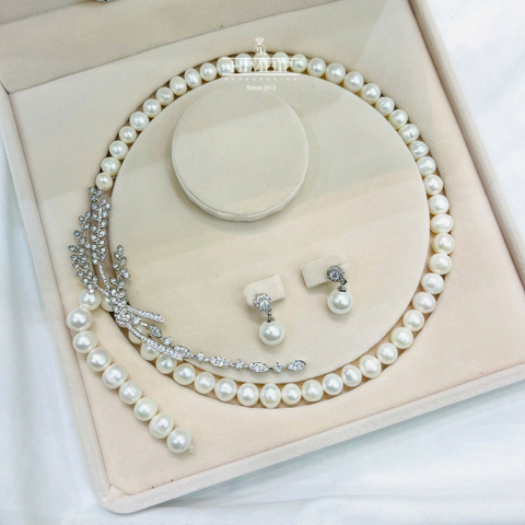 Set Trang Sức HimHip Vòng Cổ Trai Thật Khóa Lúa 62cm, Khuyên Tai Kèm Túi Hộp Thiệp - 109