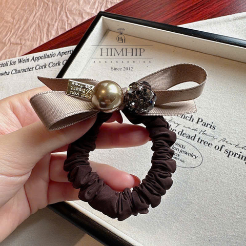 Scrunchies HimHip Nở Vải Hạt Giả Trai 1.5cm Phối Chùm Phale 1.5cm Sang Trọng