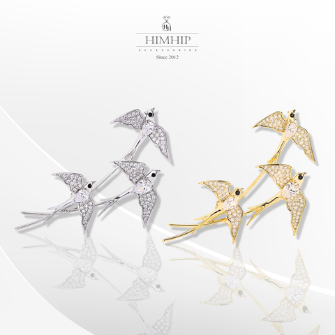 Trâm, Ghim Cài Áo HimHip HKCC Đàn Én Nhỏ Đính Hạt Phale 4*6.7cm