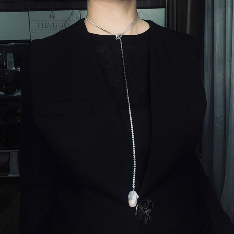 Vòng Cổ HimHip Minimal Pearl Lariat Mặt Trai Dị Phối Dây Phale 3ly Lấp Lánh 60cm Kèm Hộp