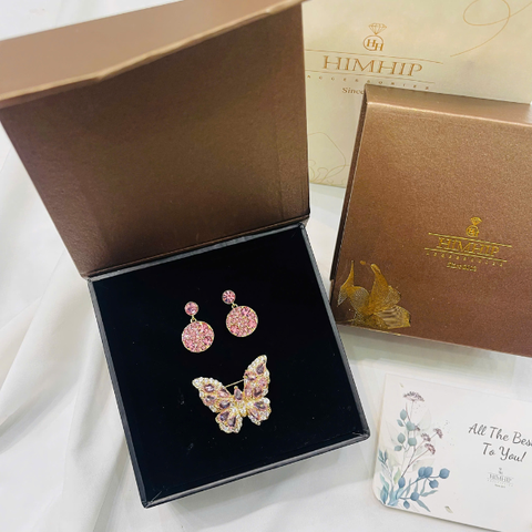 Set Quà Valentine 8/3 HimHip Khuyên Tai & Cài Áo Kèm Túi Hộp Thiệp - 270