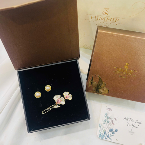 Set Quà Valentine 8/3 HimHip Khuyên Tai & Kẹp Mái Kèm Túi Hộp Thiệp - 273