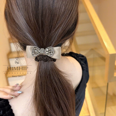 Dây Buộc Tóc Tag HimHip Nở Vải 2 Lớp Đính Nơ Phale 2.7*7.2cm Sang Trọng HPBD