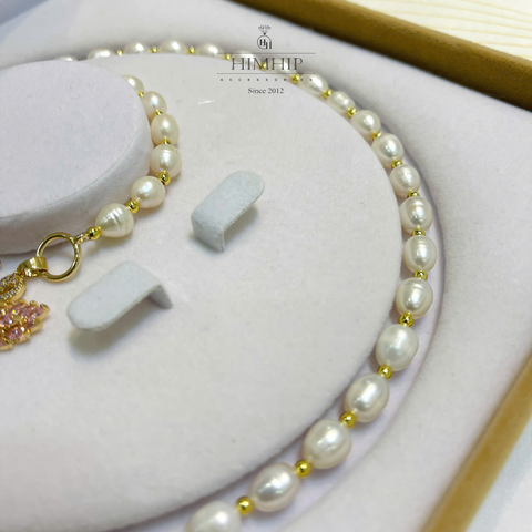 Set Trang Sức HimHip Trai Dị 7ly Vòng Cổ 73cm, Vòng Tay 17cm Phối Charm Thiên Nga Phale Hồng Ngọc Sang Trọng Kèm Hộp Nhung