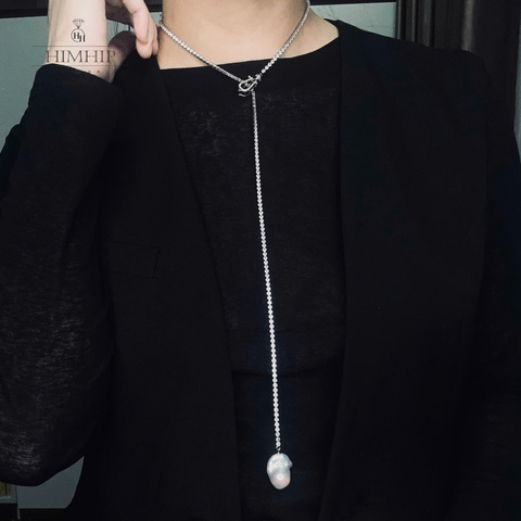 Vòng Cổ HimHip Minimal Pearl Lariat Mặt Trai Dị Phối Dây Phale 3ly Lấp Lánh 60cm Kèm Hộp