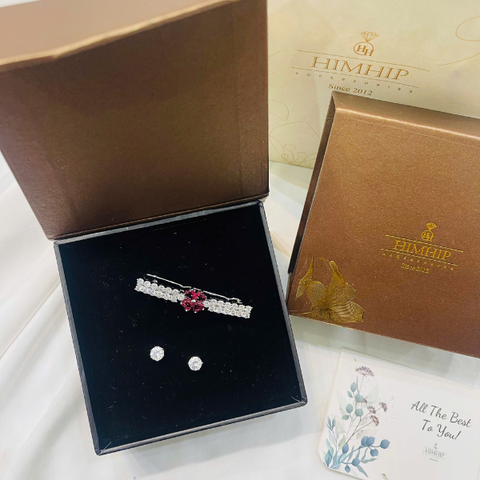 Set Quà 8/3 HimHip Khuyên Tai & Kẹp Mái Kèm Túi Hộp Thiệp - 262