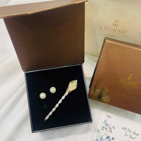 Set Quà 8/3 HimHip Khuyên Tai & Kẹp Mái Kèm Túi Hộp Thiệp - 266