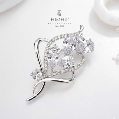 Trâm, Ghim Cài Áo HimHip HKCC Hoa Sóng Phale Lấp Lánh 6x3.2cm