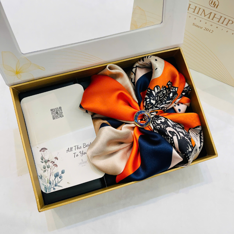 Set Quà HimHip Khăn Lụa Cao Cấp 85*85cm & Cài Khăn Kèm Túi Hộp Thiệp - 1047