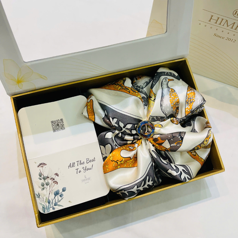 Set Quà HimHip Khăn Lụa Cao Cấp 85*85cm & Cài Khăn Kèm Túi Hộp Thiệp - 1048