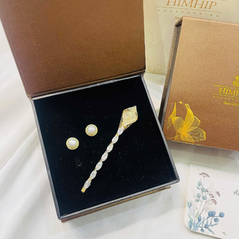 Set Quà 8/3 HimHip Khuyên Tai & Kẹp Mái Kèm Túi Hộp Thiệp - 266