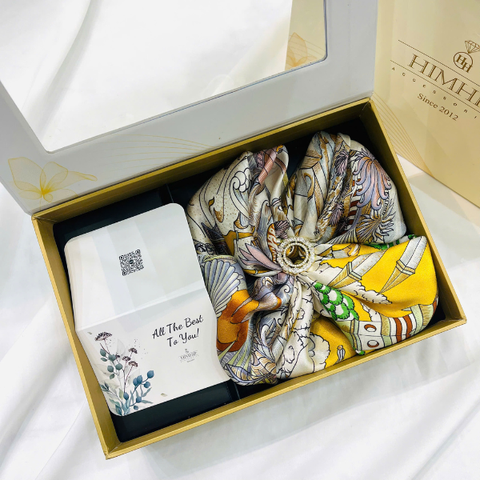 Set Quà HimHip Khăn Lụa Cao Cấp 65x65cm & Cài Khăn Kèm Túi Hộp Thiệp - 1257