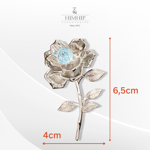 Trâm, Ghim Cài Áo HKCC Hoa Hồng Trắng Phối Nụ Phale Xanh Sang Trọng 6.5*4cm