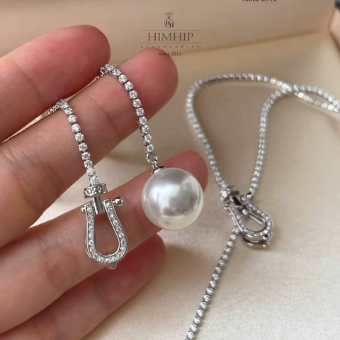 Vòng Cổ HimHip Minimal Pearl Lariat Mặt Tinh Thể Ngọc Trai 12ly Phối Dây Phale 2ly Lấp Lánh 60cm Kèm Hộp