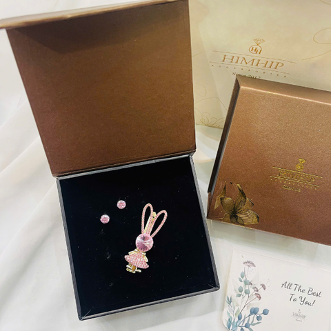 Set Quà Valentine 8/3 HimHip Khuyên Tai & Kẹp Mái Kèm Túi Hộp Thiệp - 294