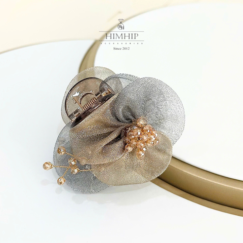 Kẹp Càng Cua HimHip Composite Hoa Voan Phối Nụ Đá Chùm Lấp Lánh 8 Răng 6.2*5cm